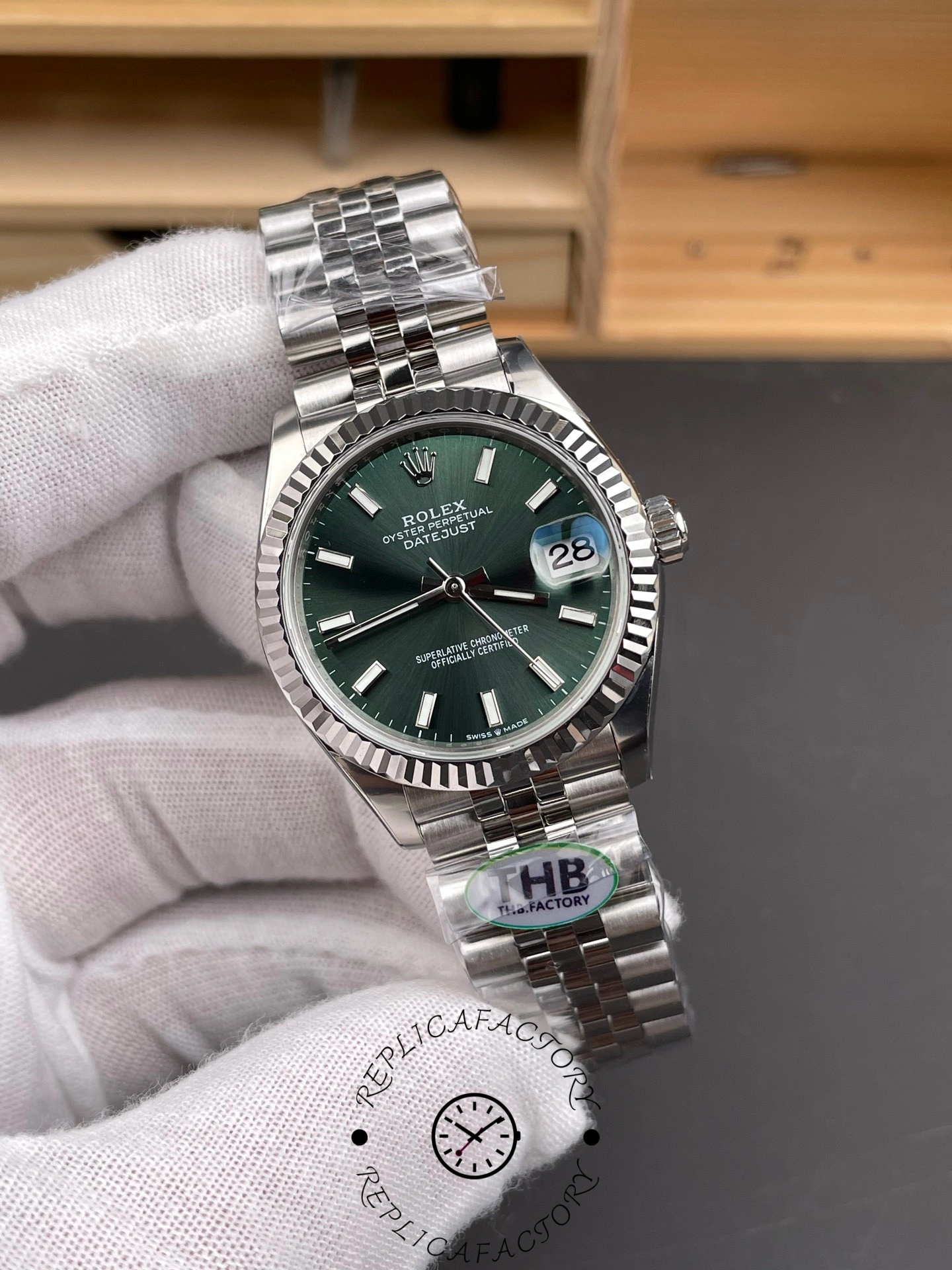Replica Rolex Datejust 31mm Stainless Steel 278274 0018 Mint Green Index Jubilee - QualitySwissReplica
