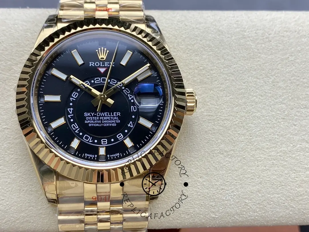 Replica Rolex Sky Dweller 42mm18 kt Yellow Gold Black Dial m336938 0005 - QualitySwissReplica