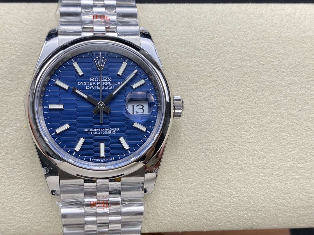 Replica Rolex Datejust 126200 Stainless Steel Automatic Blue Motif Wave Dial 36MM Unisex Watch - QualitySwissReplica