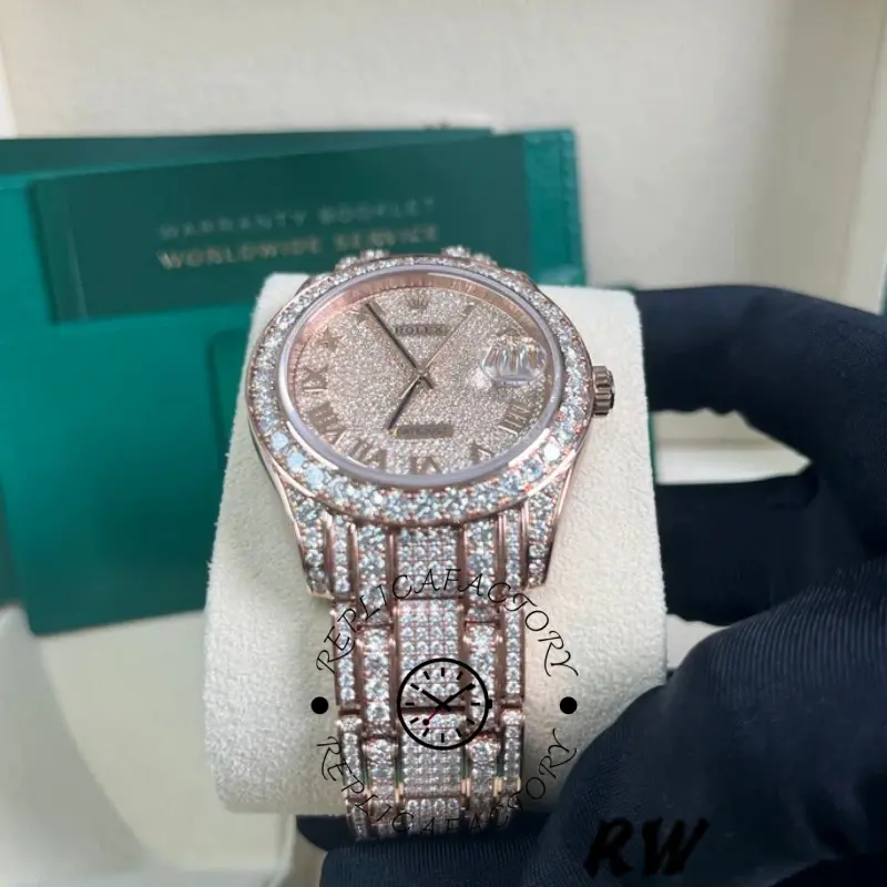 Rolex Pearlmaster 86405RBR Everose Gold Paved Diamond dial 39mm Mens Replica Watch - QualitySwissReplica
