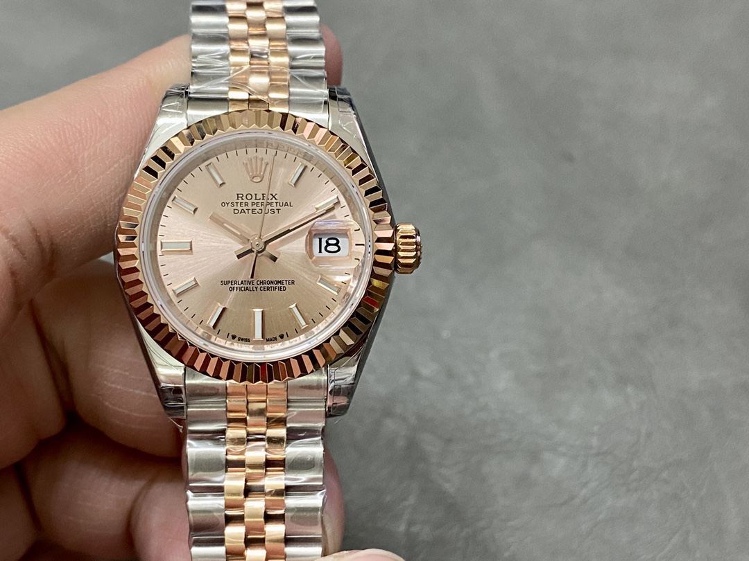 Replica Rolex Datejust 28 Stainless Steel and Everose Gold 279171 0023 Rose Index Jubilee Lady Watch - QualitySwissReplica