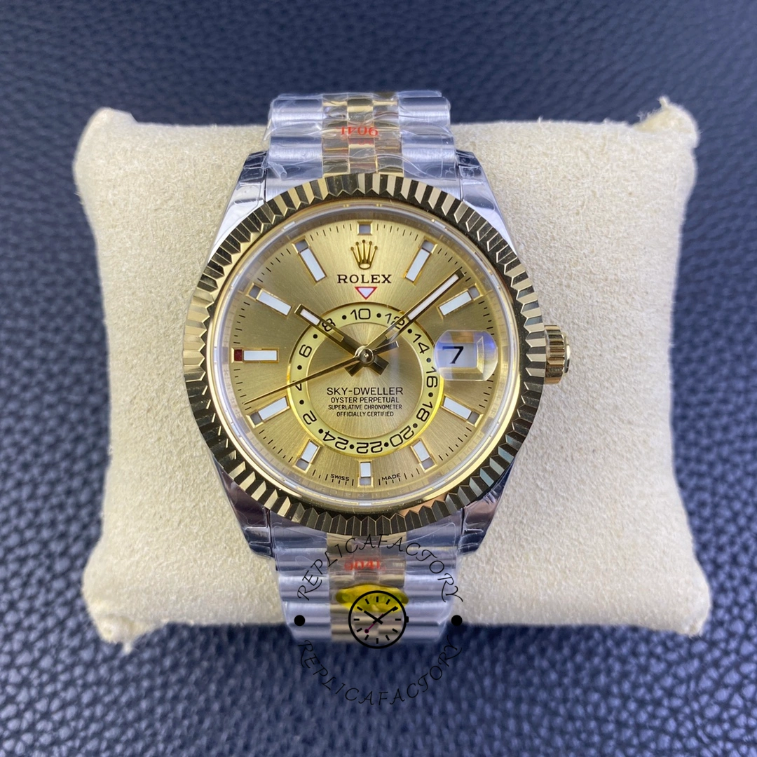 Replica Rolex Sky Dweller 42mm Champagne Dial Stick Markers Jubilee M336933 0002 Men's Watch - QualitySwissReplica
