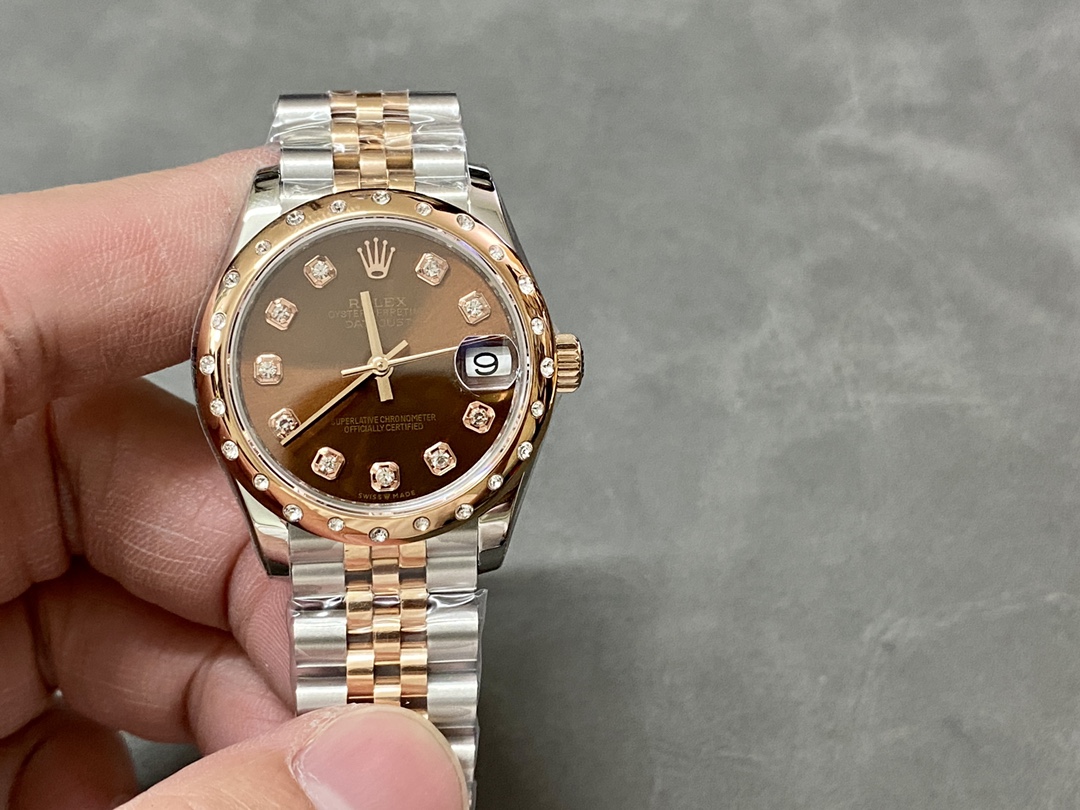 Replica Rolex Datejust 31 Stainless Steel and Rose Gold Chocolate Diamond Dial m278341rbr 0028 - QualitySwissReplica
