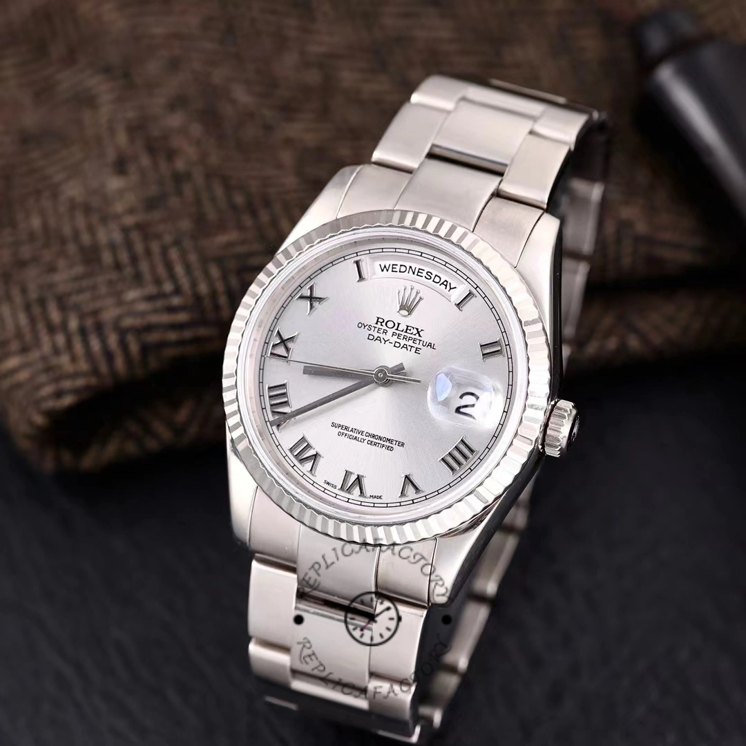 Replica Rolex Day-Date 118239 white gold Silver Roman Numeral 36mm Unisex Watch - QualitySwissReplica