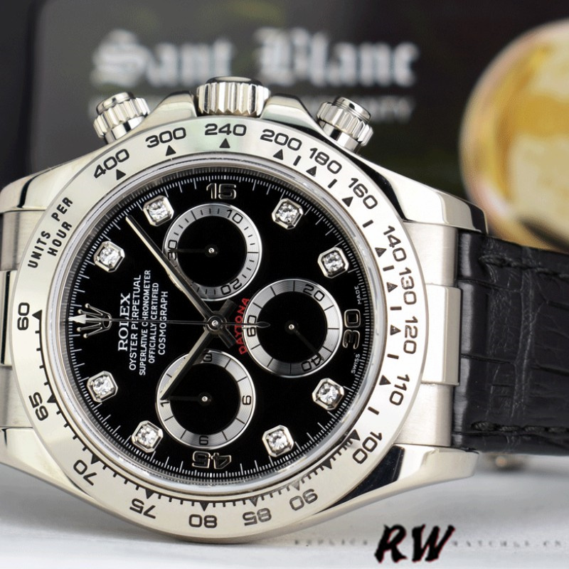 Replica Rolex Daytona 116519 Black Diamonds Dial 40mm Mens Watch - QualitySwissReplica