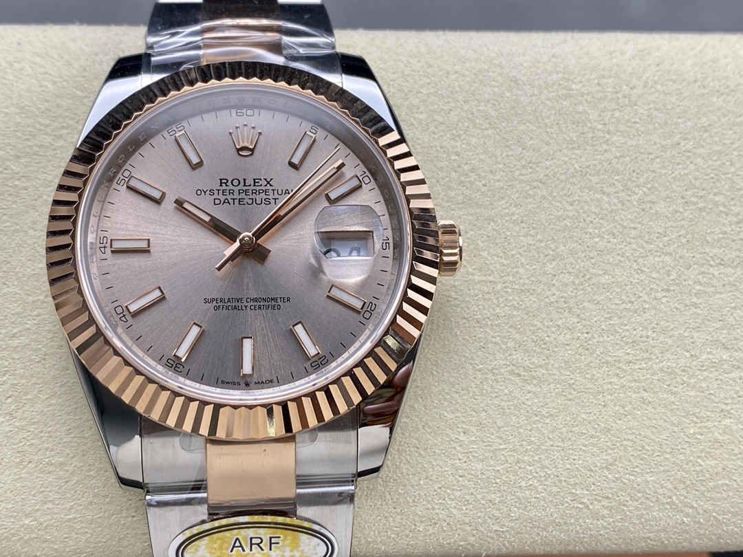 Replica Rolex Datejust 41mm Two Tone Rose Gold Sundust Index Dial 126331 0009 - QualitySwissReplica