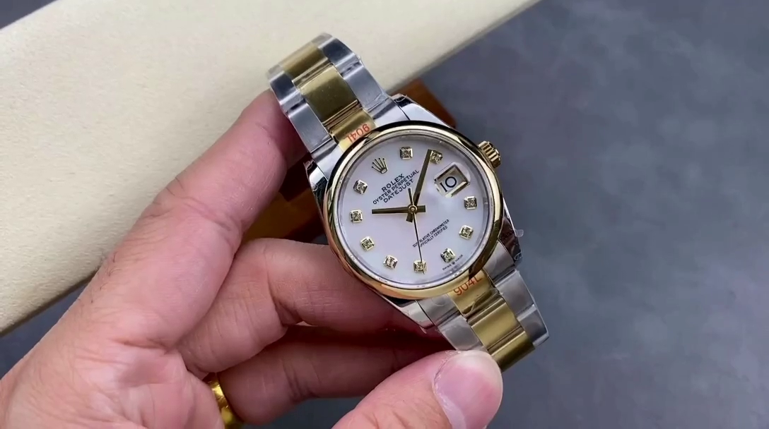 Replica Rolex Datejust 36 Steel & Yellow Gold Mother of Pearl Diamond Dial M126203 0024 Women's Watch - QualitySwissReplica