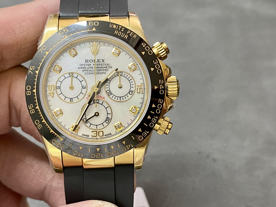 Replica Rolex Daytona 116518LN Rubber Strap MOP Diamond Dial 40mm Mens Watch - QualitySwissReplica