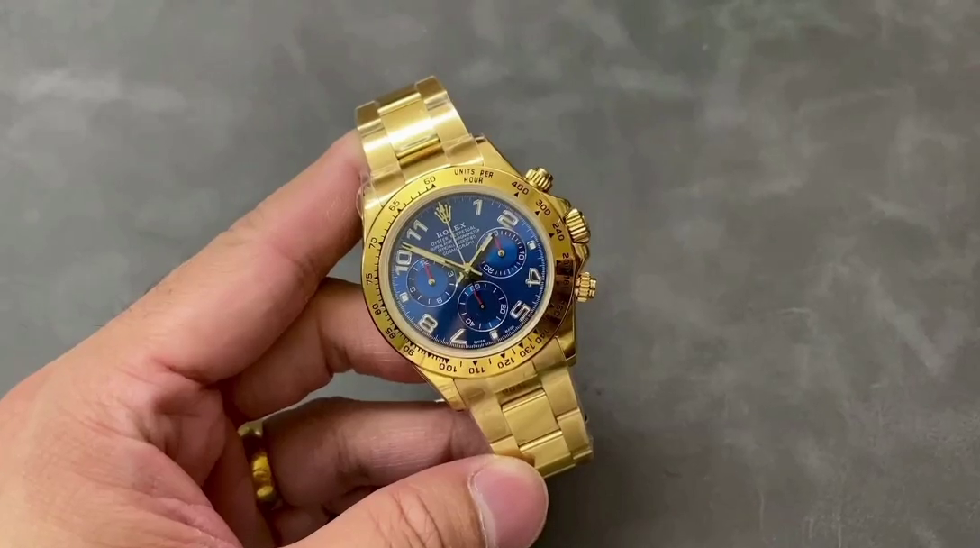 Replica Rolex Daytona 116528 Yellow Gold Blue Racing Dial 40mm Mens Watch - QualitySwissReplica
