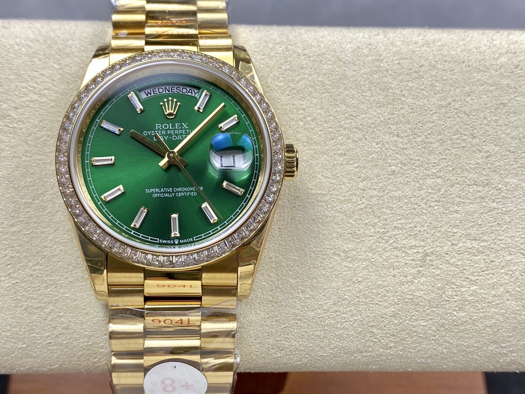 Replica Rolex Day Date 36mm Green Dial Diamond-Set Bezel President Bracelet m128398tbr 0035 - QualitySwissReplica