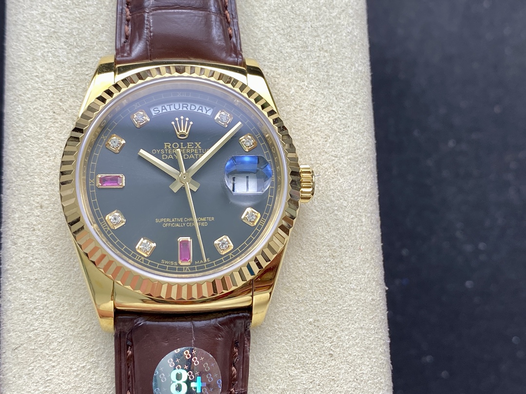 Replica Rolex Day Date 118138 0020 Yellow Gold Diamond Ruby 36 mm - QualitySwissReplica