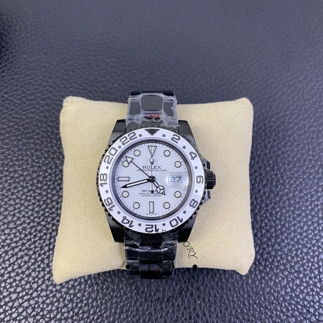 Replica Rolex GMT Master II Black PVD/DLC Coated White Dial Stainless Steel 16710 Men's Watch - QualitySwissReplica