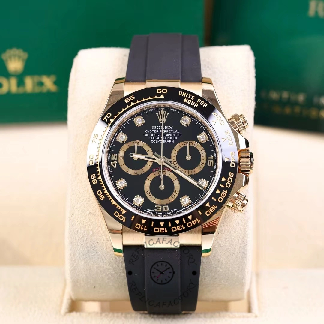 Replica Rolex Daytona 116518LN Yellow Gold Black Diamond Dial 40mm Mens Watch - QualitySwissReplica