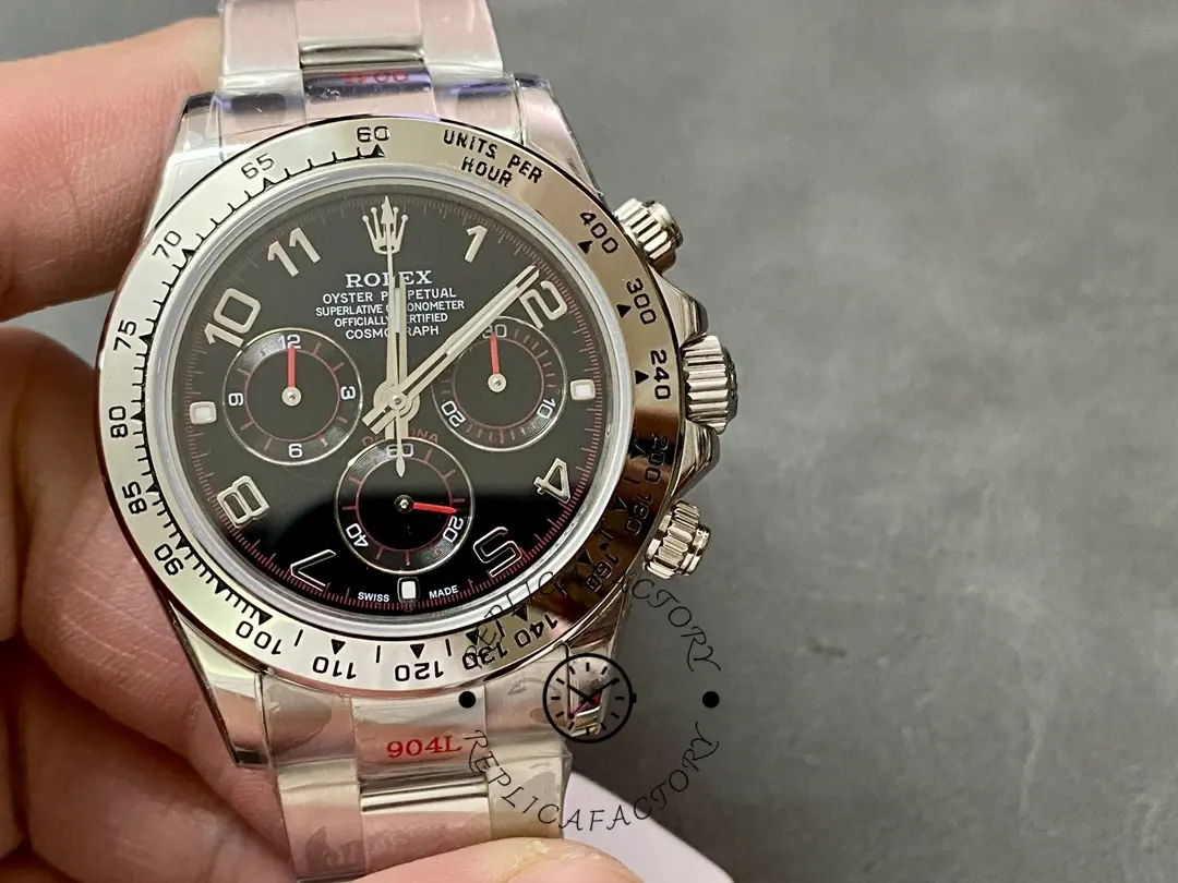 Replica Rolex Cosmograph Daytona 116509 Black Arabic Dial White Gold 40MM Mens Watch - QualitySwissReplica
