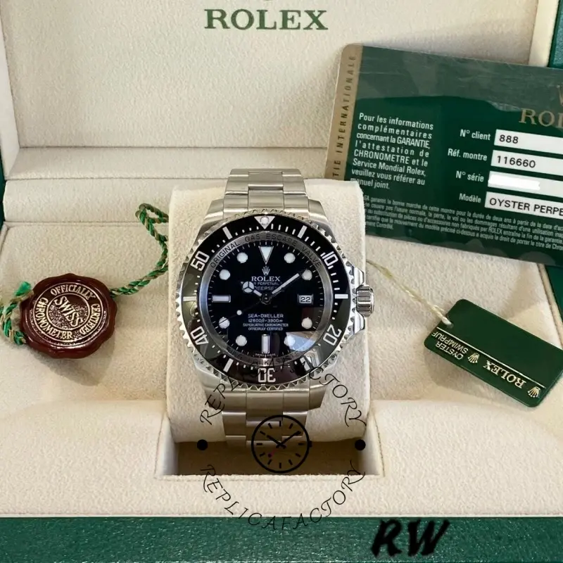 Replica Rolex Sea-Dweller Deepsea 116660 Stainless Steel Black Dial 44MM Mens Watch - QualitySwissReplica