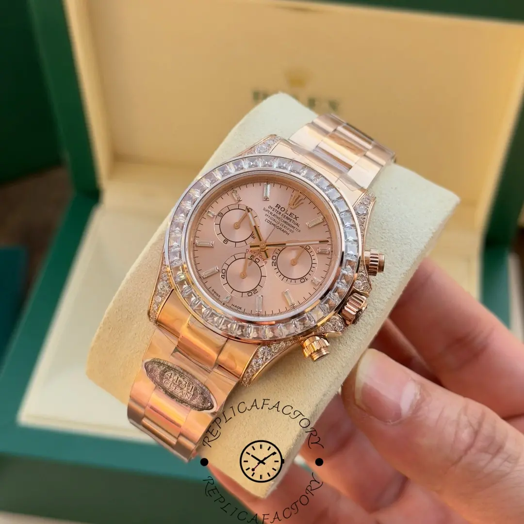 Replica Rolex Daytona 126595TBR 0001 Pink Dial & Diamond Bezel Watch - QualitySwissReplica