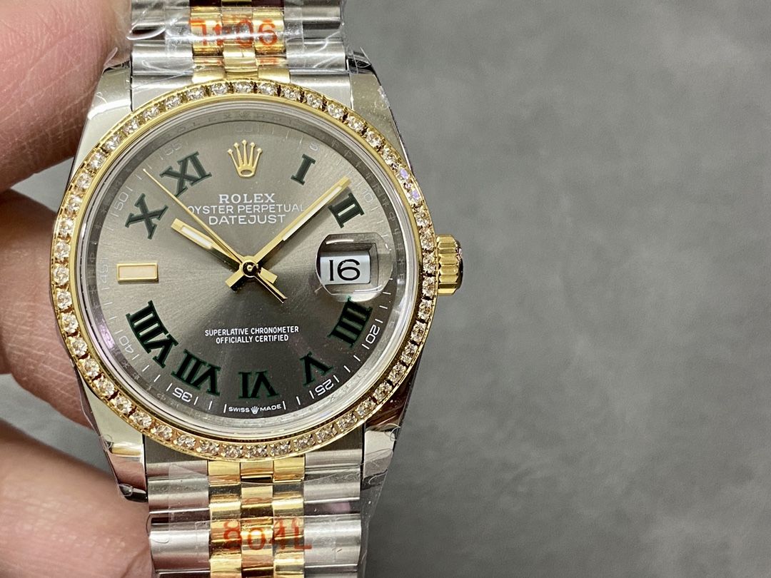 Replica Rolex Datejust 36 Yellow Gold & Diamonds Slate Wimbledon Roman Dial m126283rbr 0021 - QualitySwissReplica