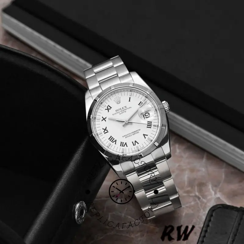 Replica Rolex Oyster Perpetual Date 115210 White Roman Numeral Dial Unisex Watch - QualitySwissReplica