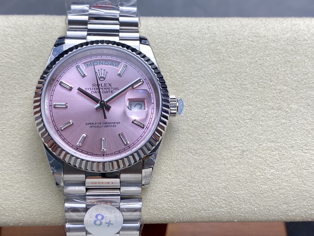Replica Rolex Day Date 36mm Pink Diamond-Set Dial Fluted Bezel President m128239 0071 - QualitySwissReplica