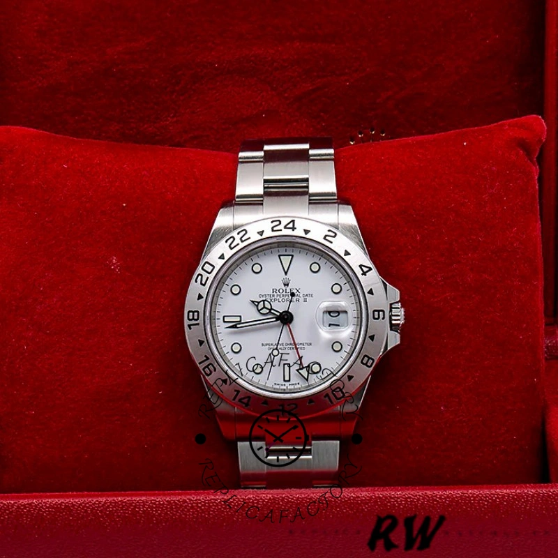 Replica Rolex Explorer II 16570 Stainless Steel White Dial 40MM Mens Watch - QualitySwissReplica
