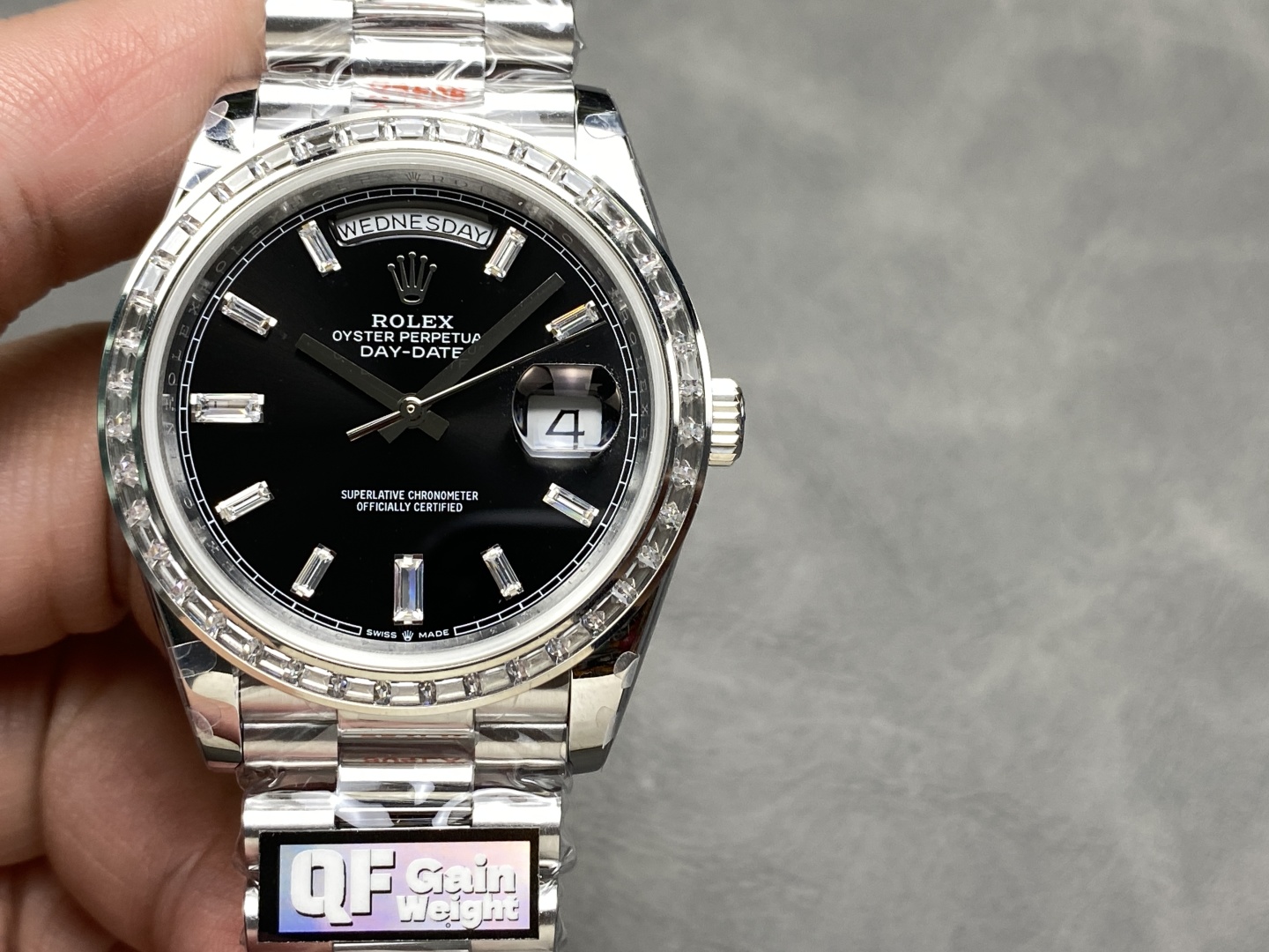 Replica Rolex Day-Date 228396TBR 0024 Black Dial Diamond Bezel 40mm Mens Watch - QualitySwissReplica