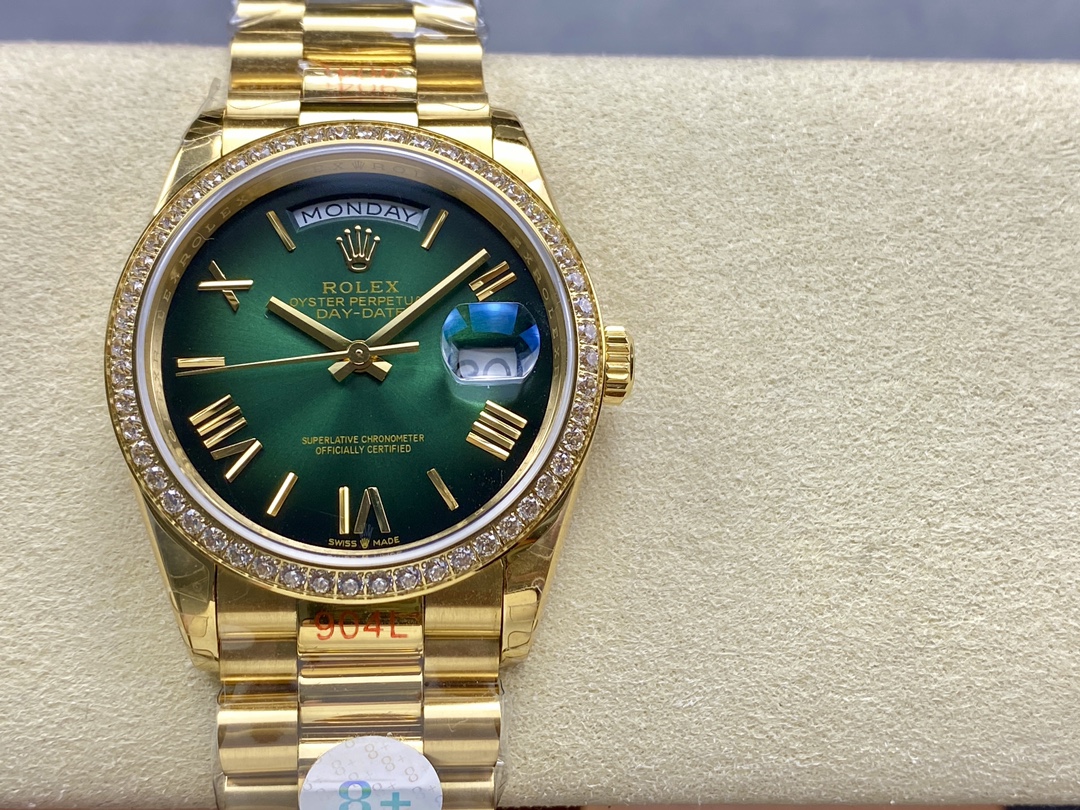 Replica Rolex Day Date 36 36mm Green Ombré Dial Diamond-Set Bezel President Bracelet m128348rbr 0068 - QualitySwissReplica