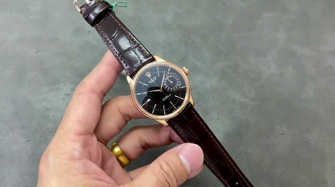 Replica Rolex Cellini Date 50515 Brown Leather Black Index Dial 39mm Mens Watch - QualitySwissReplica
