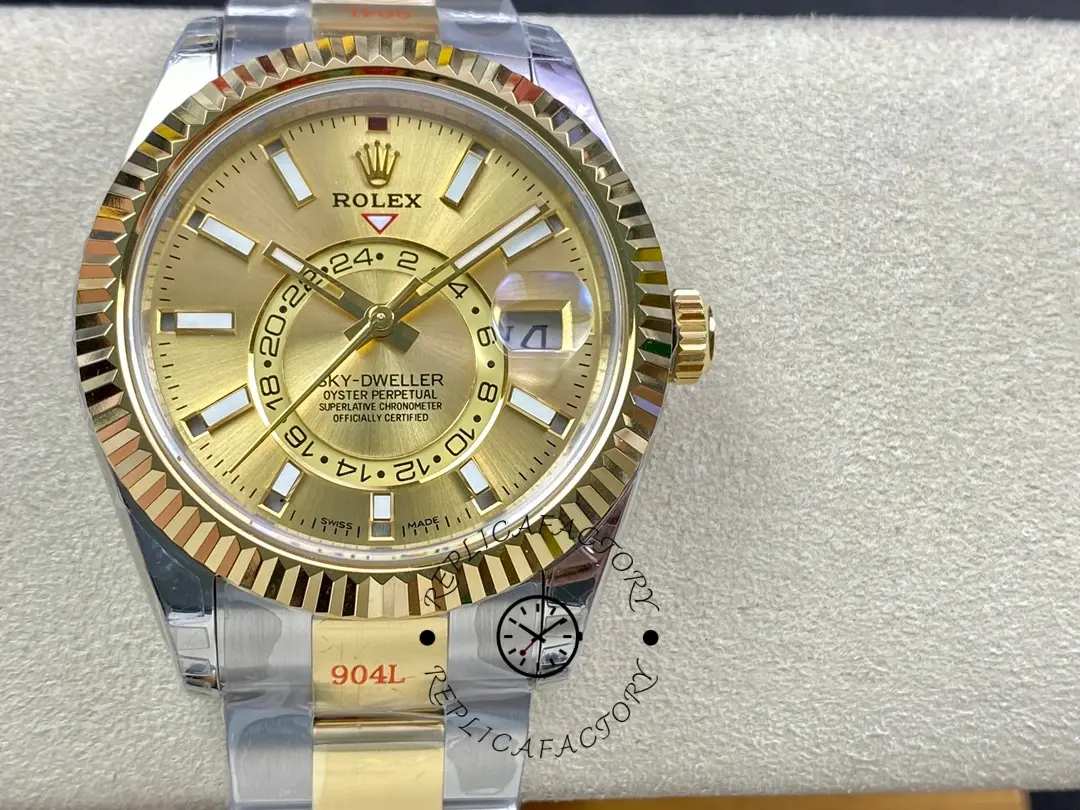 Replica Rolex Sky Dweller Champagne Dial Yellow Gold 336933 0001 42mm - QualitySwissReplica