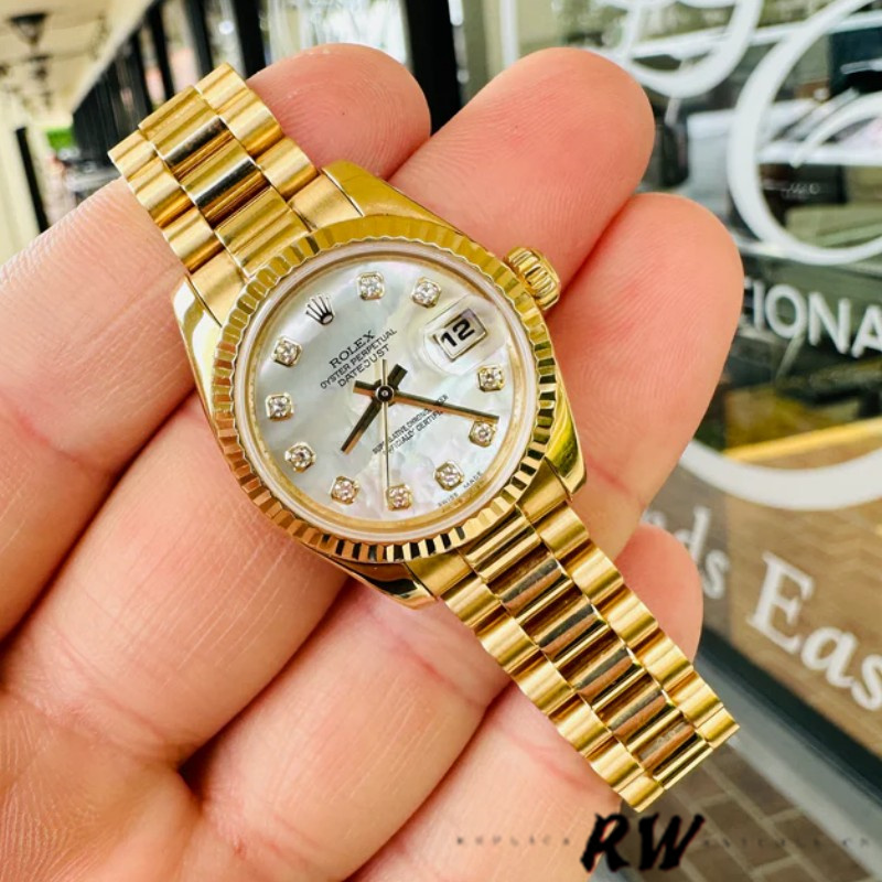 Replica Rolex Datejust 179178 Mother of Pearl Diamonds Dial Yellow Gold 26MM Lady Watch - QualitySwissReplica
