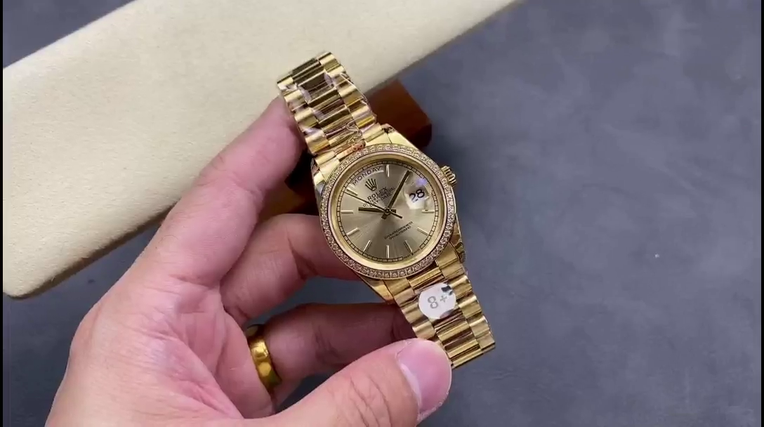 Replica Rolex Day-Date 128348RBR Champagne Index Dial Yellow Gold 36MM Unisex Watch - QualitySwissReplica
