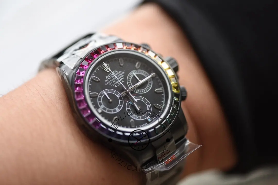Replica Rolex Rainbow Daytona 116520 DLC-PVD 40mm Black Men's watch - QualitySwissReplica