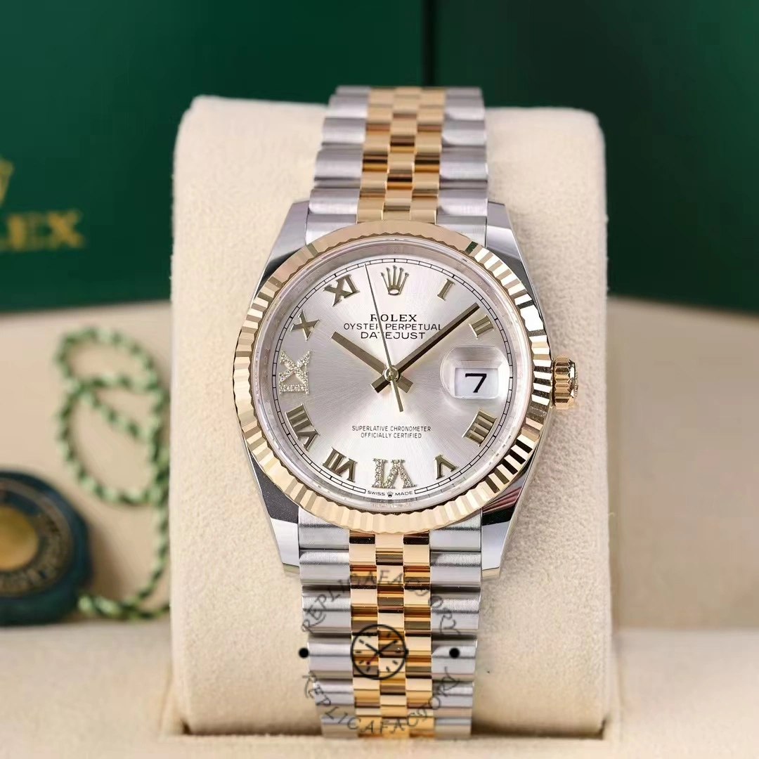 Replica Rolex Datejust 36MM 126233 0031 Silver Roman Numeral Dial Fluted Bezel Unisex Watch - QualitySwissReplica