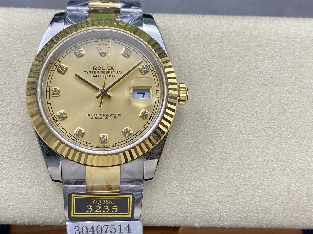 Replica Rolex Datejust 36MM 126233 0018 Champagne Diamond Dial Unisex Watch - QualitySwissReplica