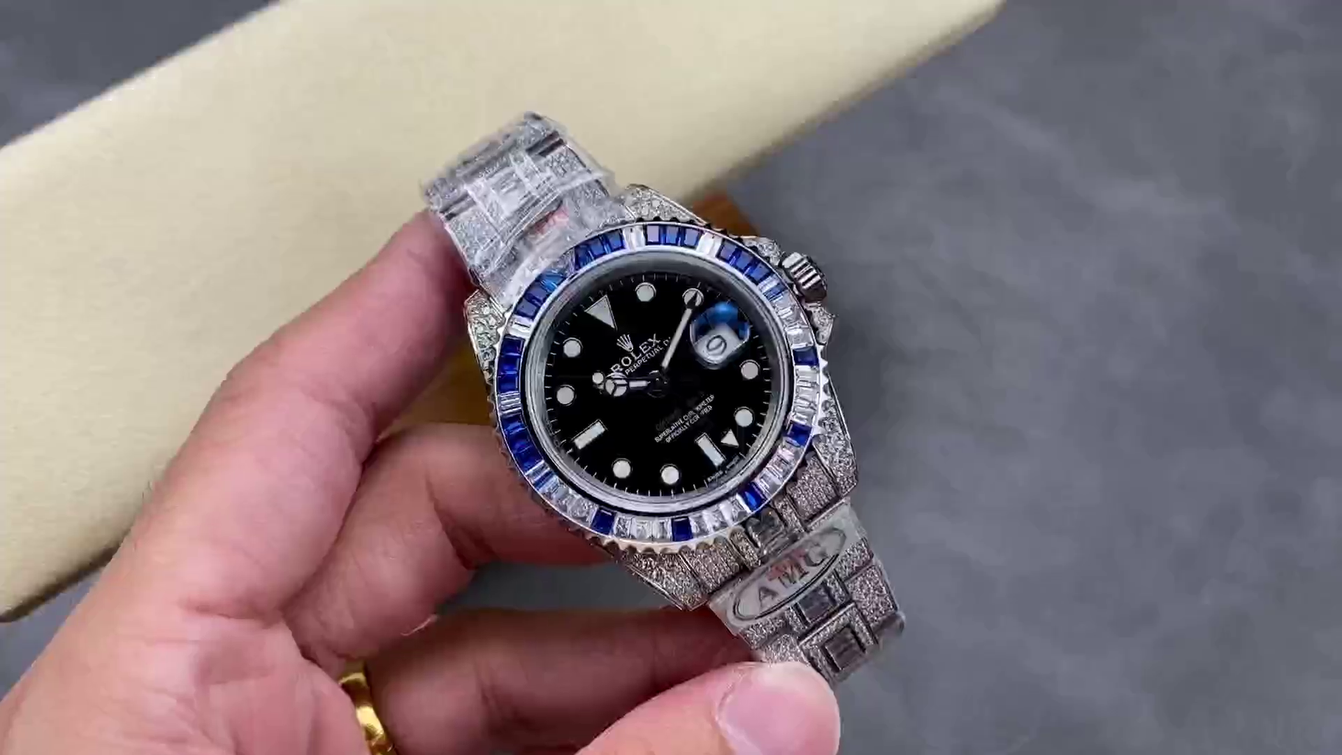 Replica Rolex GMT Master AMG 126710BLRO 40mm With Dual Time Black Dial Diamond Watch - QualitySwissReplica