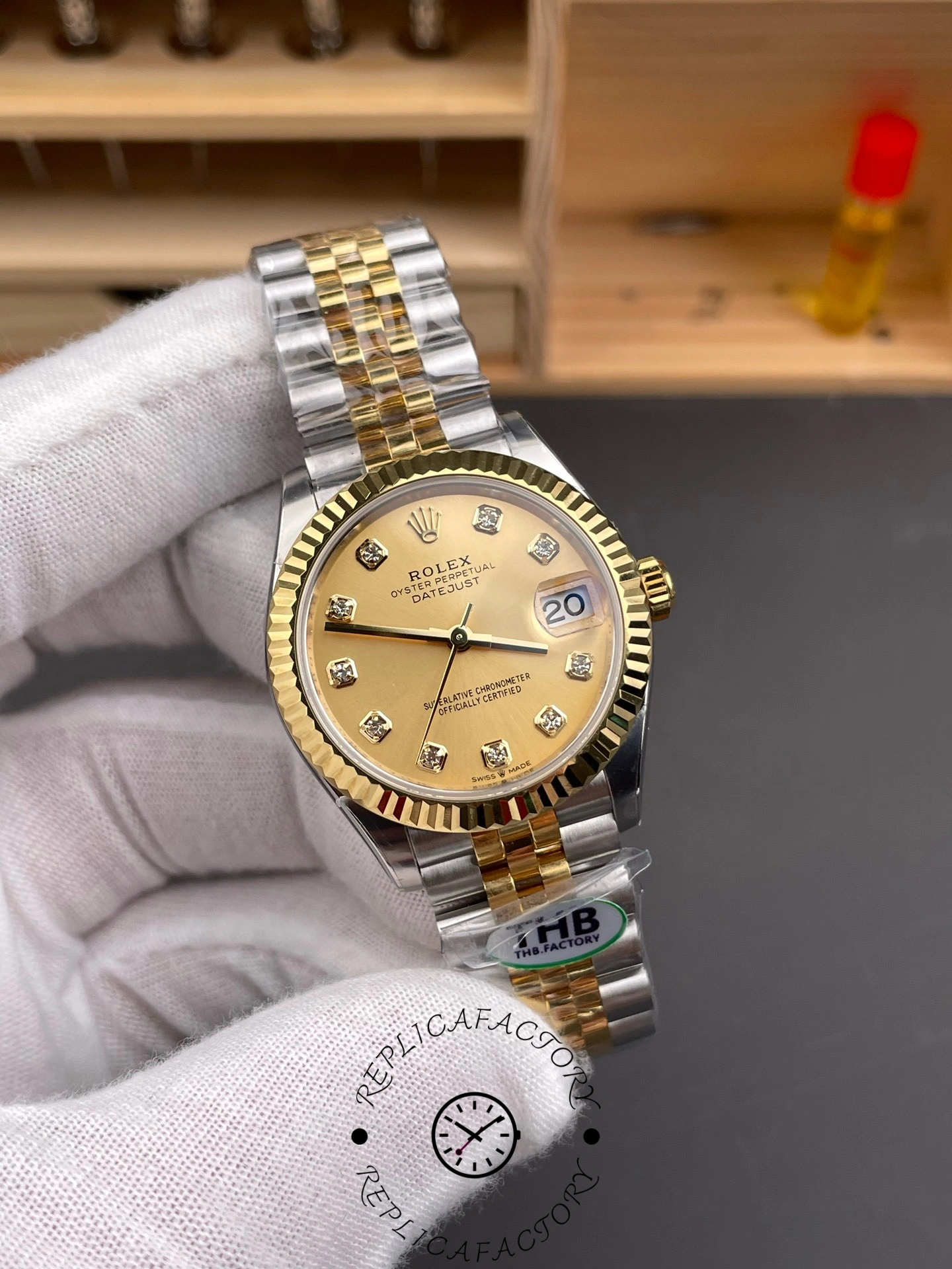 Replica Rolex Datejust 31mm Stainless Steel and Yellow Gold 278273 0026 Champagne Diamond Jubilee - QualitySwissReplica