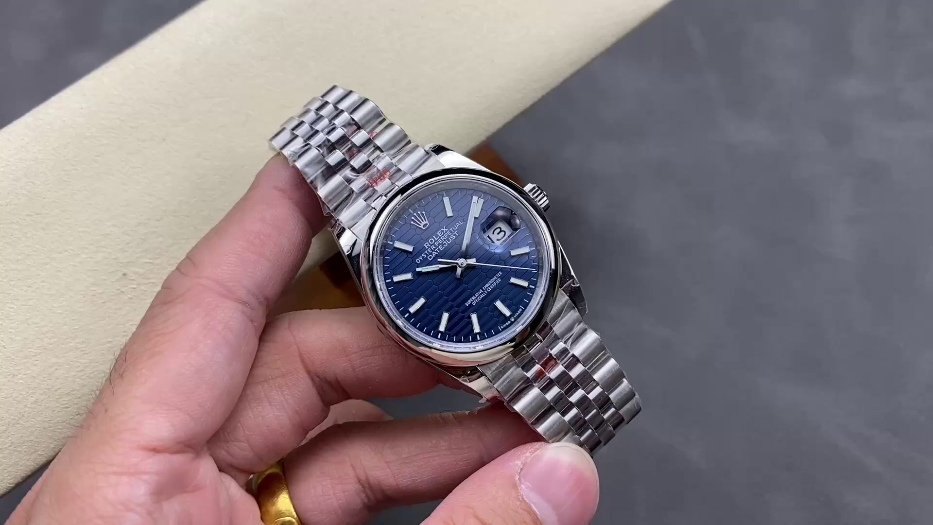 Replica Rolex Datejust 126200 Stainless Steel Automatic Blue Motif Wave Dial 36MM Unisex Watch - QualitySwissReplica