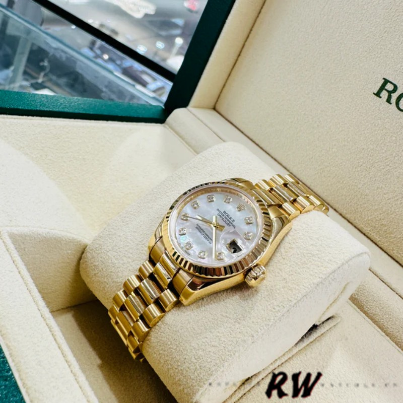 Replica Rolex Datejust 179178 Mother of Pearl Diamonds Dial Yellow Gold 26MM Lady Watch - QualitySwissReplica