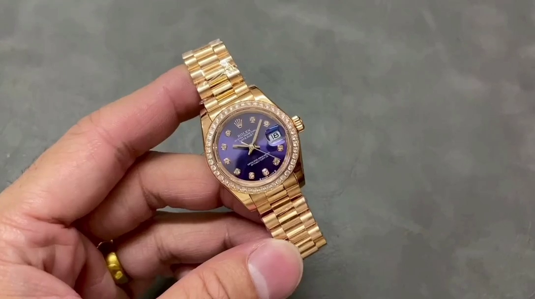 Replica Rolex Datejust 28mm Everose Gold m279135rbr 0020 Aubergine Diamond President Women's Watch - QualitySwissReplica