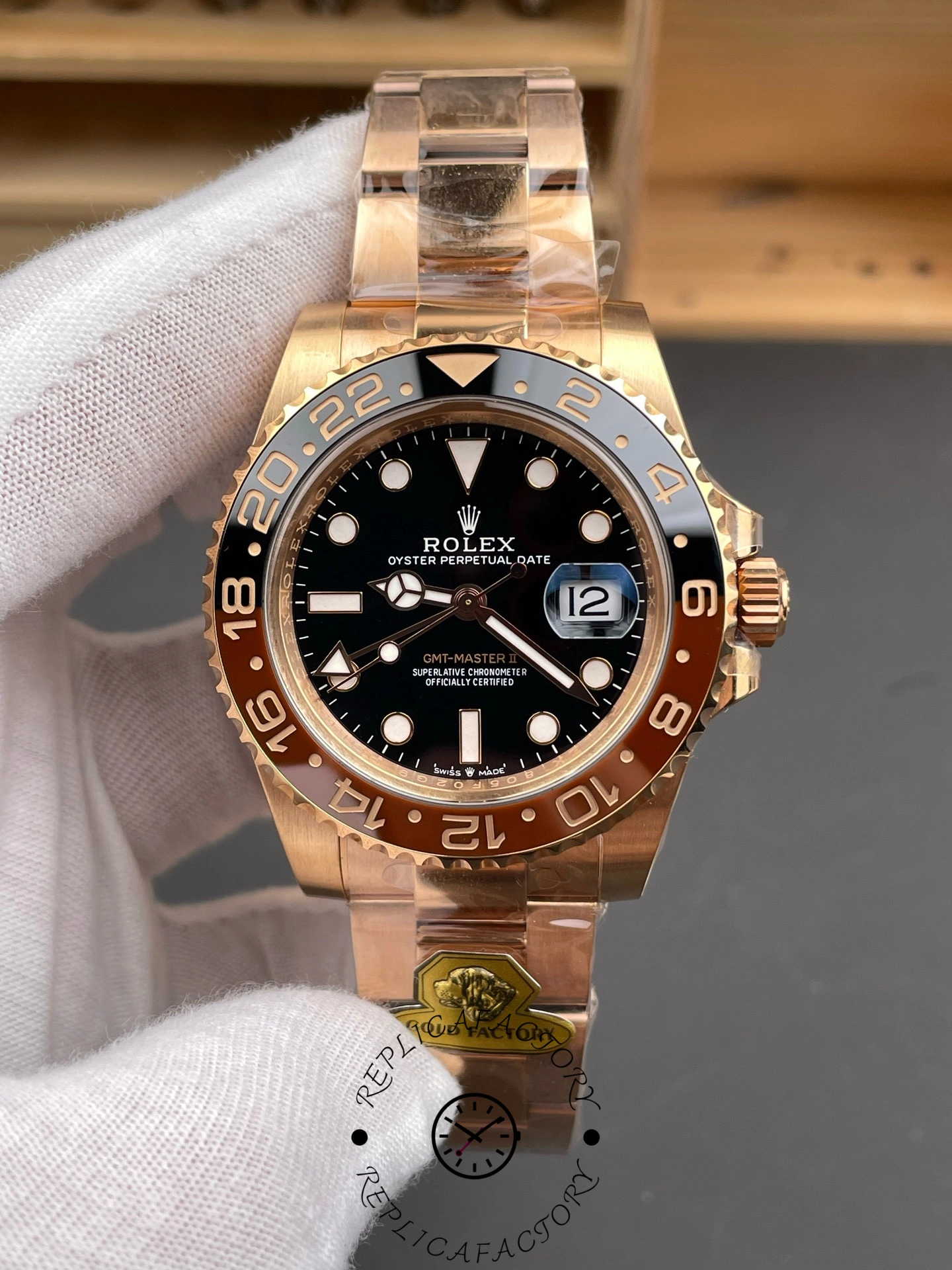 Replica Rolex GMT-Master II 126715CHNR Black Dial Everose case 40MM Mens Watch - QualitySwissReplica