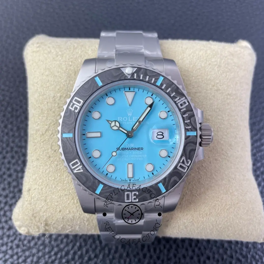 Replica Rolex Submariner Sandblasted DIWF Edition Carbon Bezel Tiffany Ice Blue Dial - QualitySwissReplica