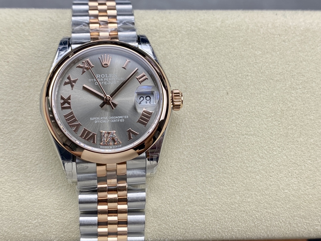 Replica Rolex Datejust 31mm Stainless Steel and Rose Gold m278241 0030 Rhodium Roman VI Jubilee - QualitySwissReplica