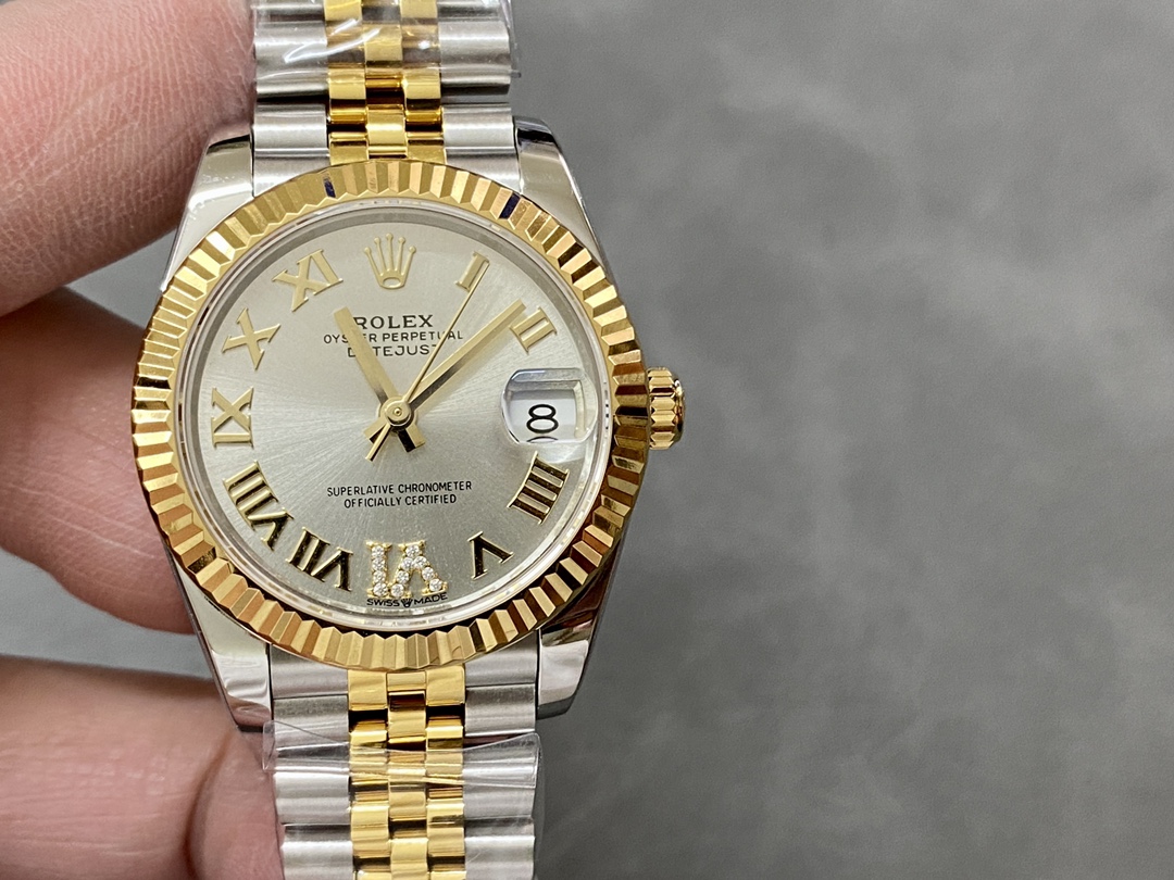Replica Rolex Datejust 31 Stainless Steel and Yellow Gold Silver Pave Roman Dial m278273 0004 Women's Watch - QualitySwissReplica