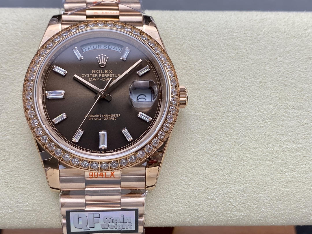 Replica Rolex Day-Date 228345RBR Chocolate Brown Diamond Dial Diamond Bezel 40mm Mens Watch - QualitySwissReplica