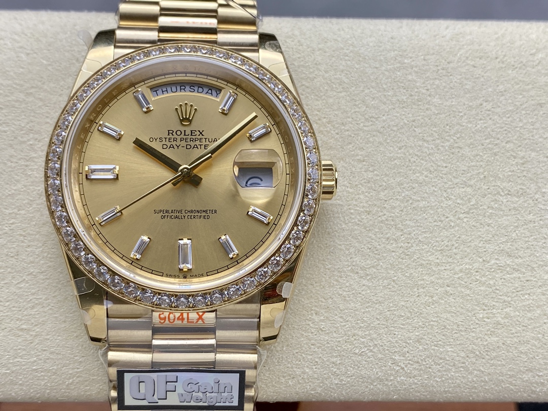 Replica Rolex Day-Date 228348RBR Champagne Diamond Dial Diamond Bezel 40mm Mens Watch - QualitySwissReplica