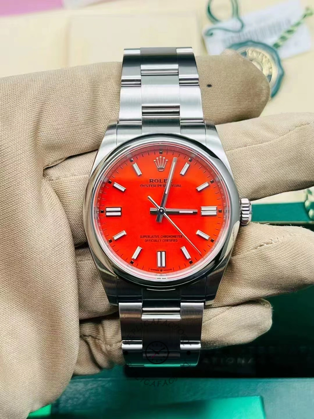 Replica Rolex Oyster Perpetual Coral Red Dial Oyster Bracelet 126000 0007 - QualitySwissReplica