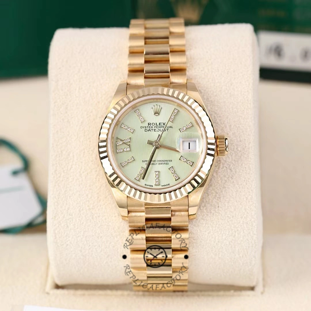 Replica Rolex Datejust 279178 Linden Green Dial Fluted Bezel 28mm Lady Watch - QualitySwissReplica