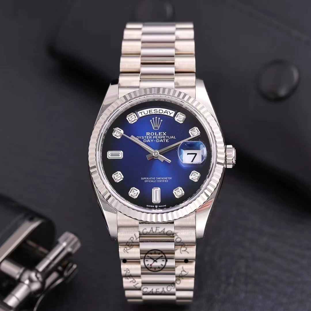 Replica Rolex Day-Date 128239 Blue Ombre Diamond Dial 36MM Unisex Watch - QualitySwissReplica