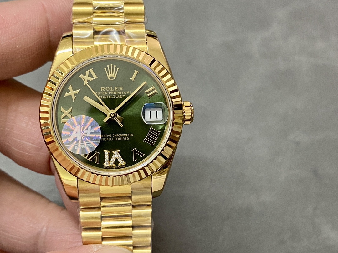 Replica Rolex Datejust 31 Yellow Gold Green Dial m278278 0030 Women's Watch - QualitySwissReplica
