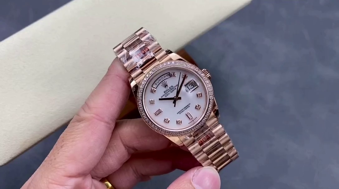 Replica Rolex Day-Date 36MM 128345RBR 0028 Mother of Pearl White Dial Everose Gold Unisex Watch - QualitySwissReplica