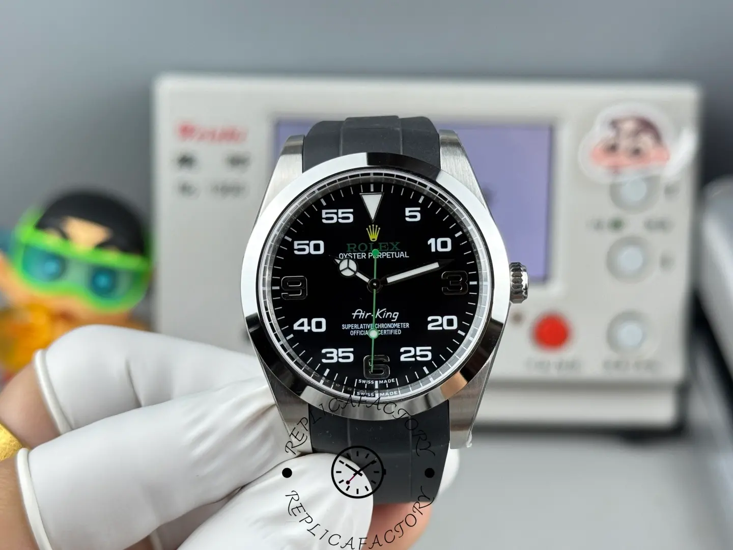 Replica 1:1 Clone Rolex Air-King 126900 0001 Black Dial Rubber Strap - QualitySwissReplica
